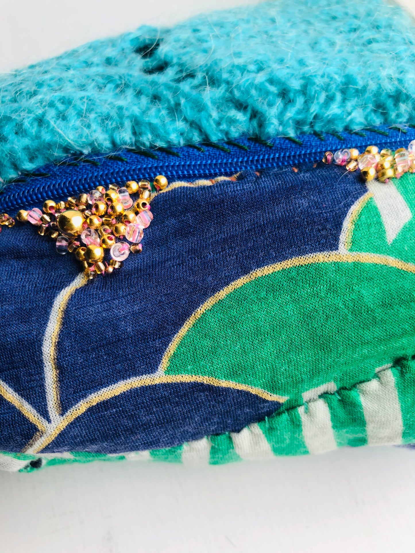 Pouch, hand-sewn, fabric, pen case,小物入れ, handmade, bead embroidery, 2468