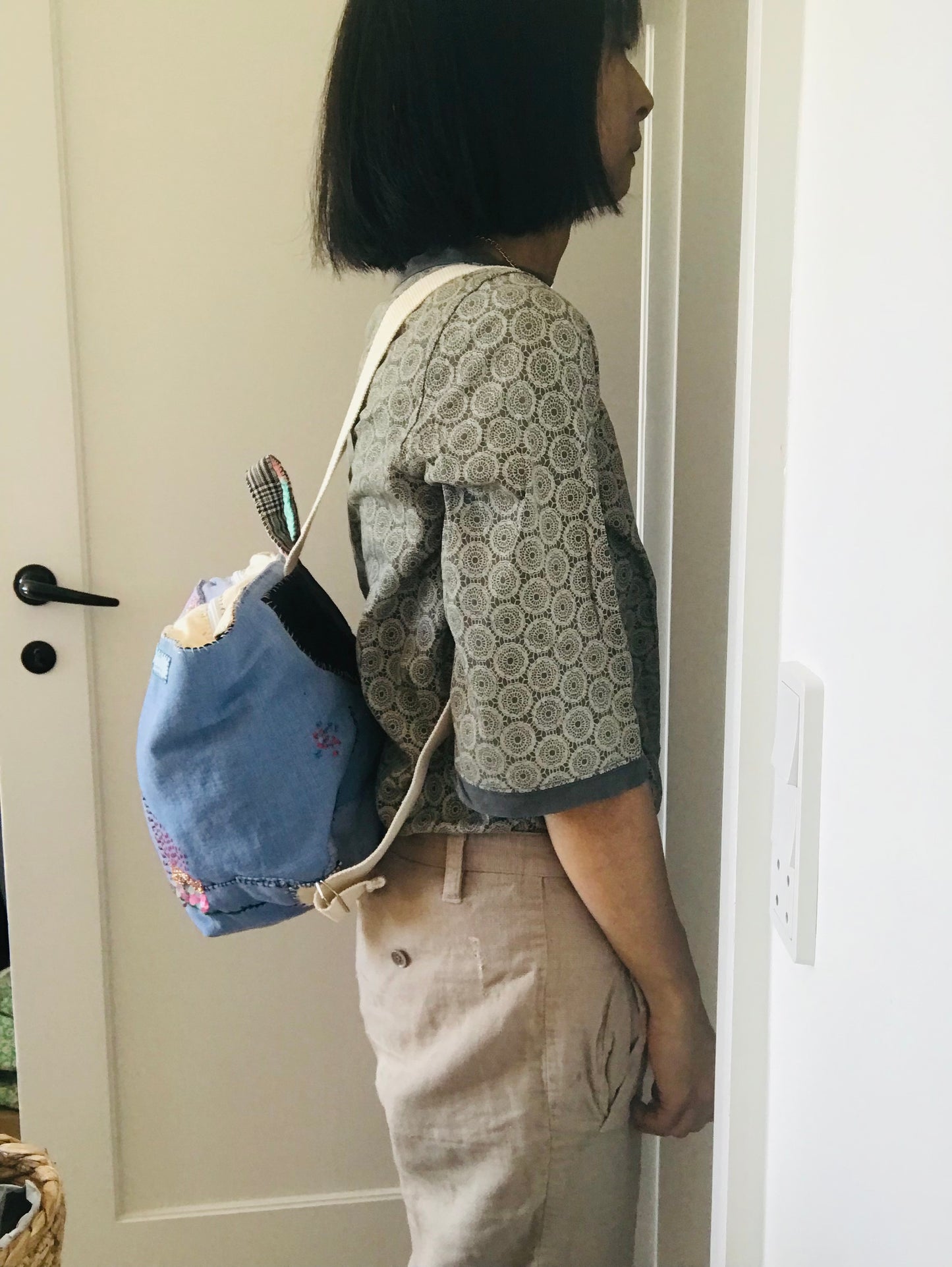Rucksack Beaded Embroidered Hand Sewn Fabric Canvas 1586