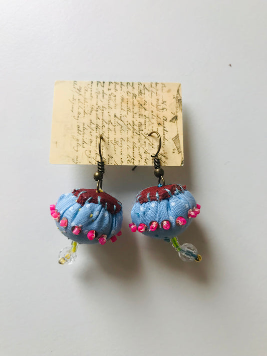 accessories hand sewn earrings possibly asymmetric earrings beads fabric slow fashion handmade 1836