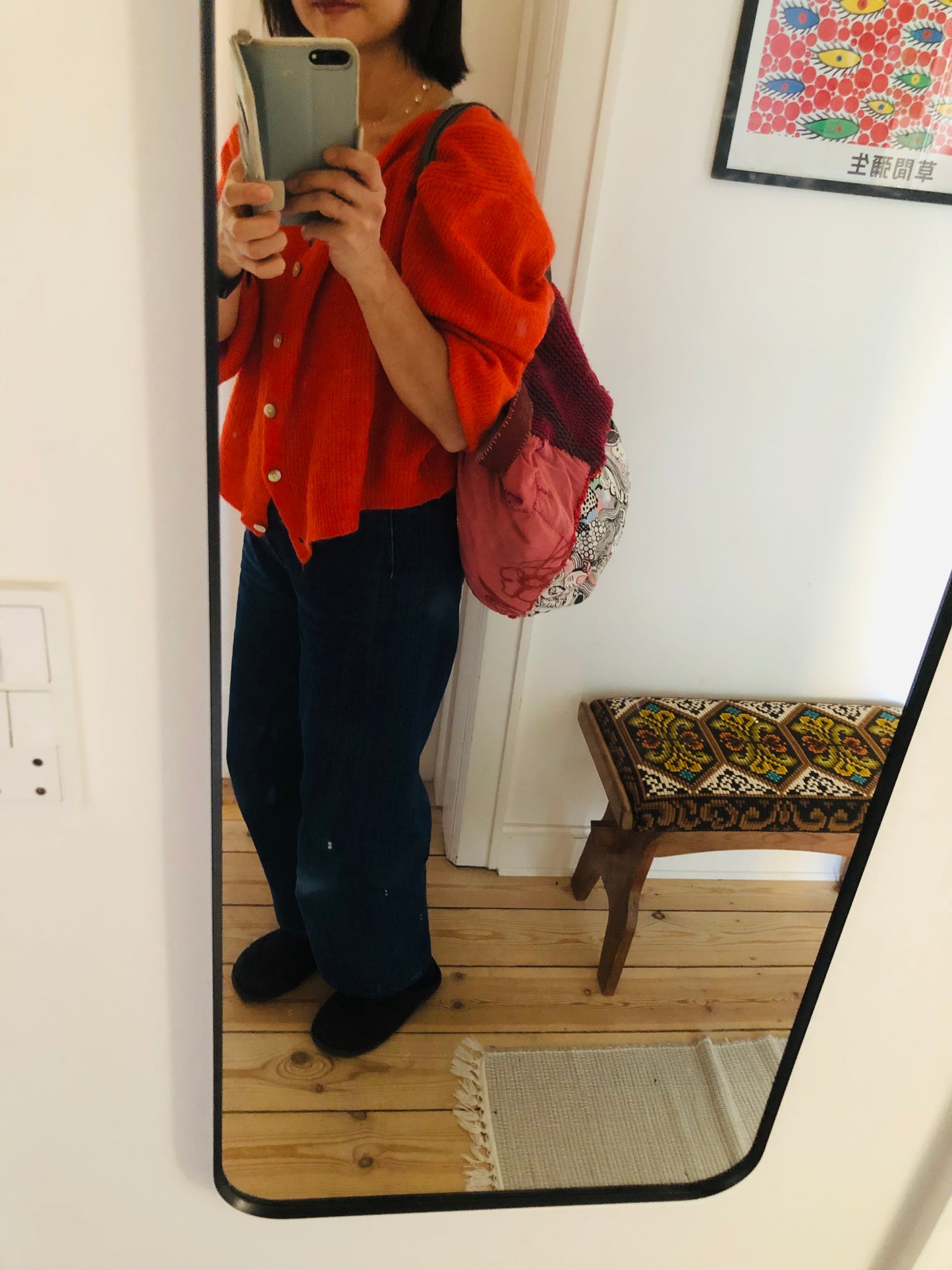 Bag 手縫いのバッグ　布製　トートバッグ　スローファッション　ワンハンドルバッグ　ハンドメイド　2405