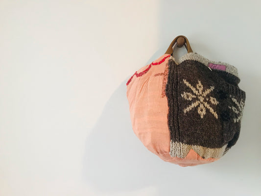 Taske håndsyet taske stof ægte læder håndtag slow fashion håndlavet 1511 