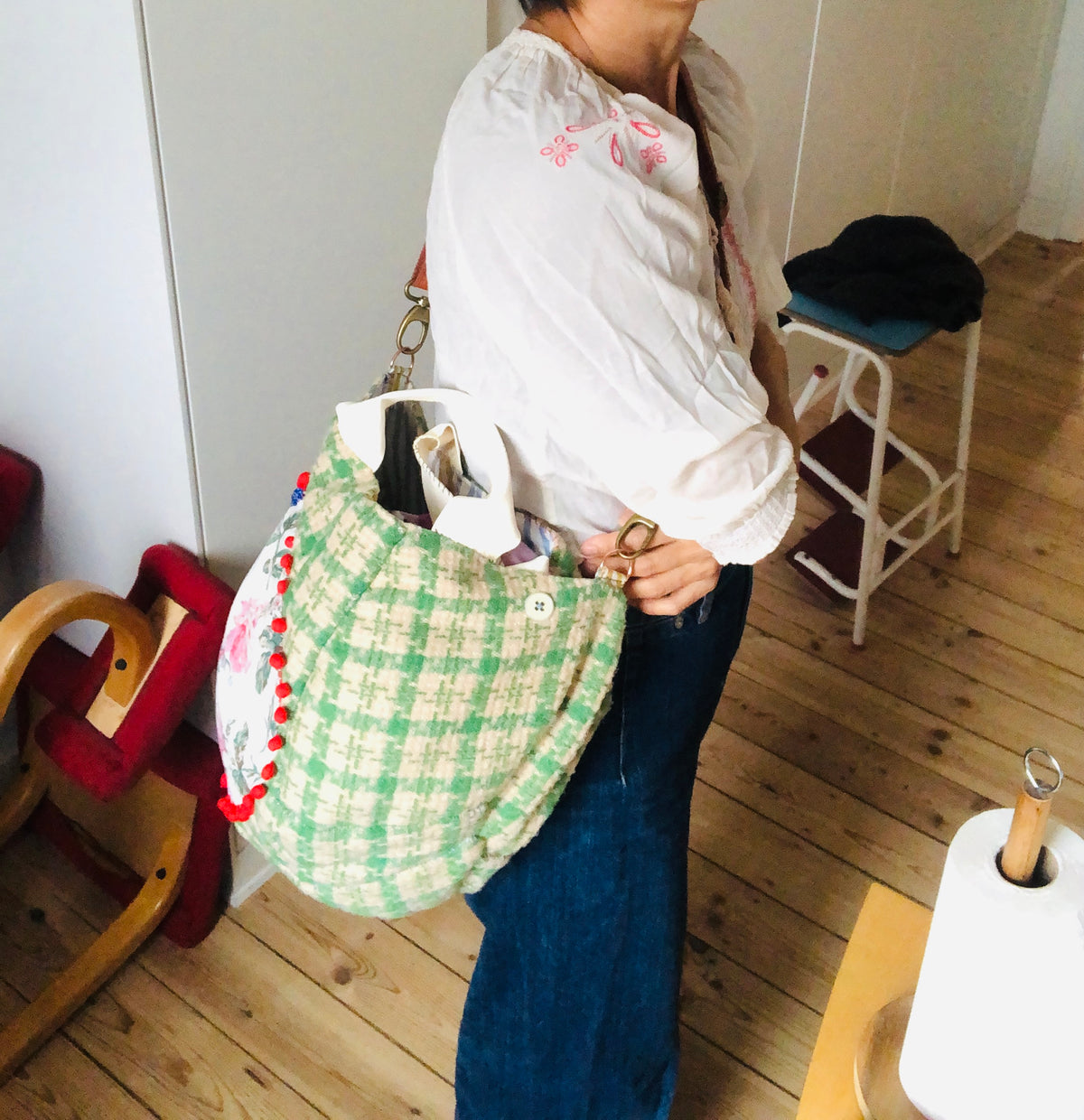 Bag 手縫いのバッグ 布製　トートバッグ　スローファッション　ハンドメイド　2534