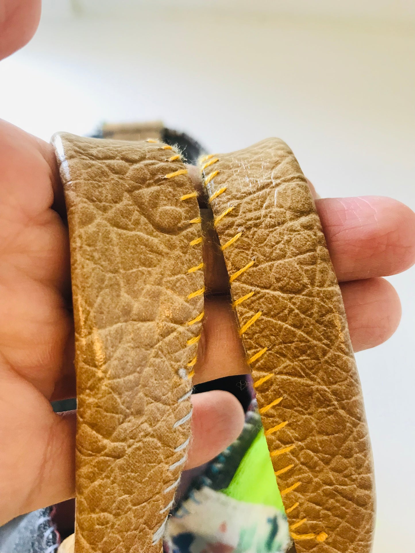Bag   手縫いのバッグ　  布製　本革持ち手　スローファッション　ハンドメイド　1856