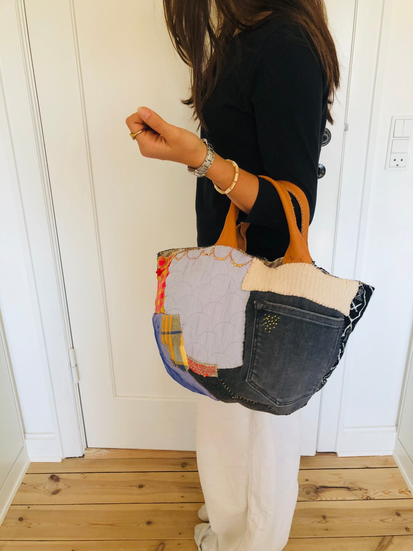 Bag 手縫いのバッグ 布製　トートバッグ　スローファッション　ハンドメイド　2525