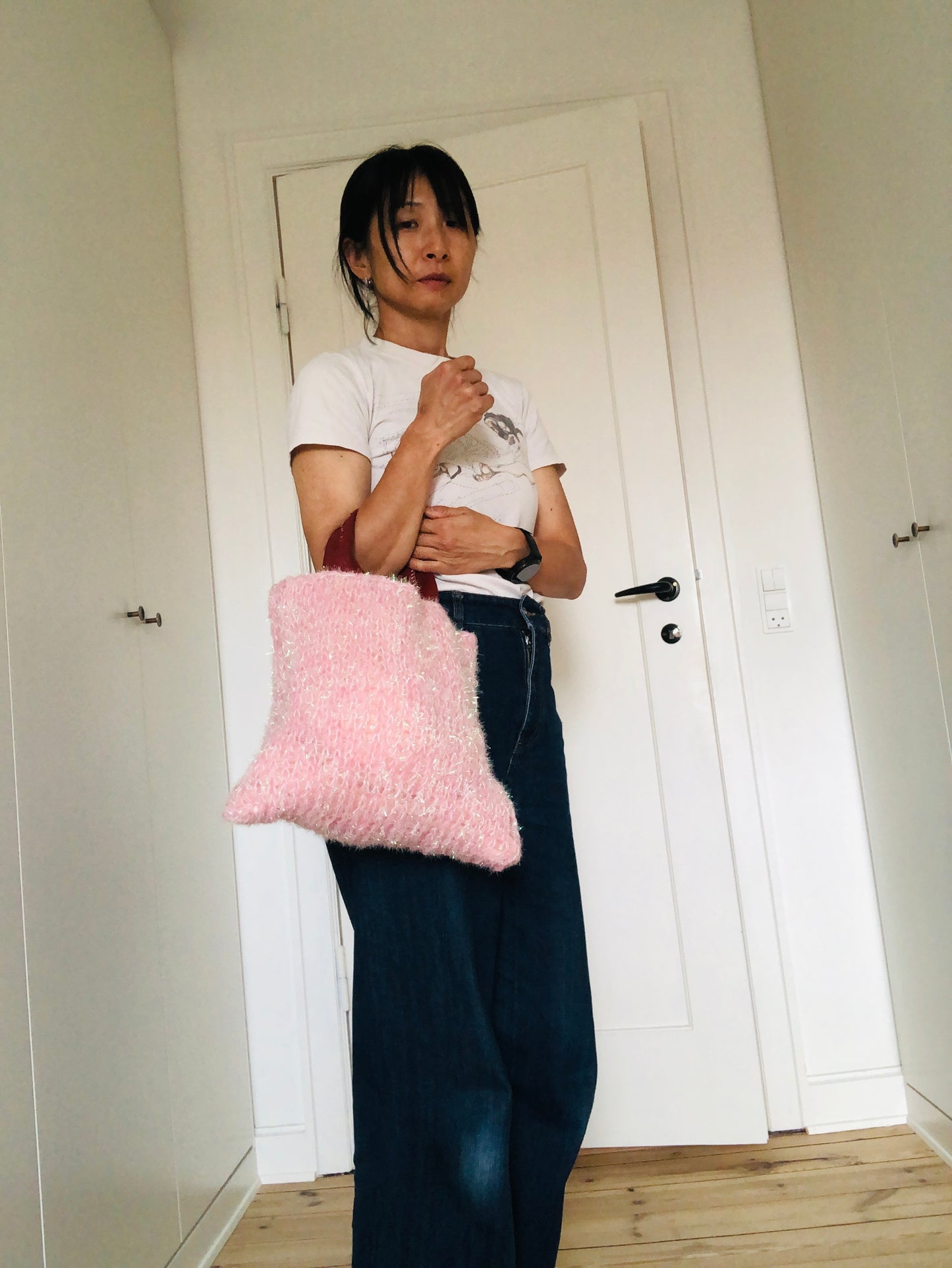 Bag 手縫いのバッグ 布製　編み物　トートバッグ　スローファッション　ハンドメイド　2486