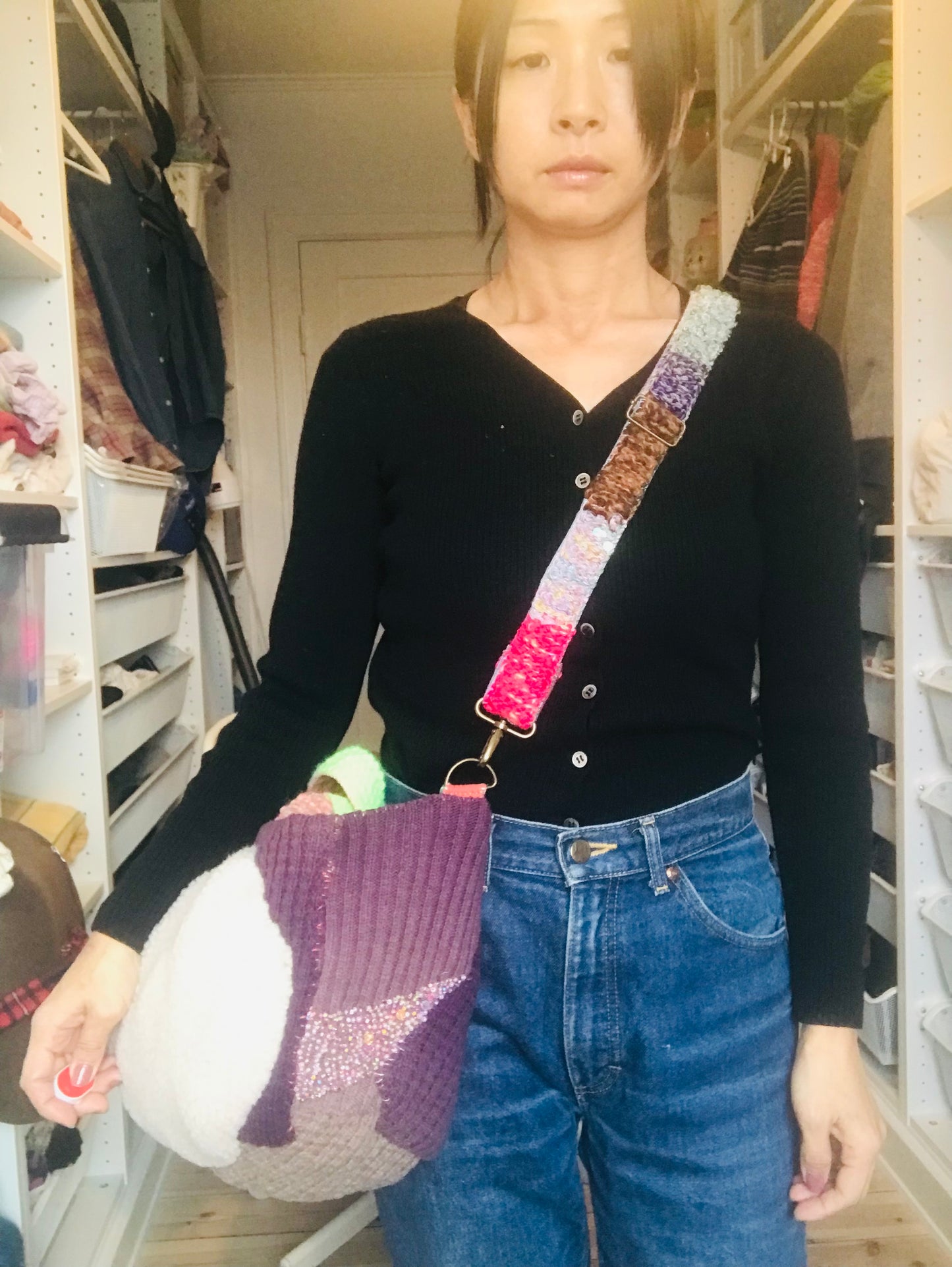 strap  手編みのストラップ　　ウール　布製　毛糸　肩掛けストラップ　スローファッション　ハンドメイド　1903
