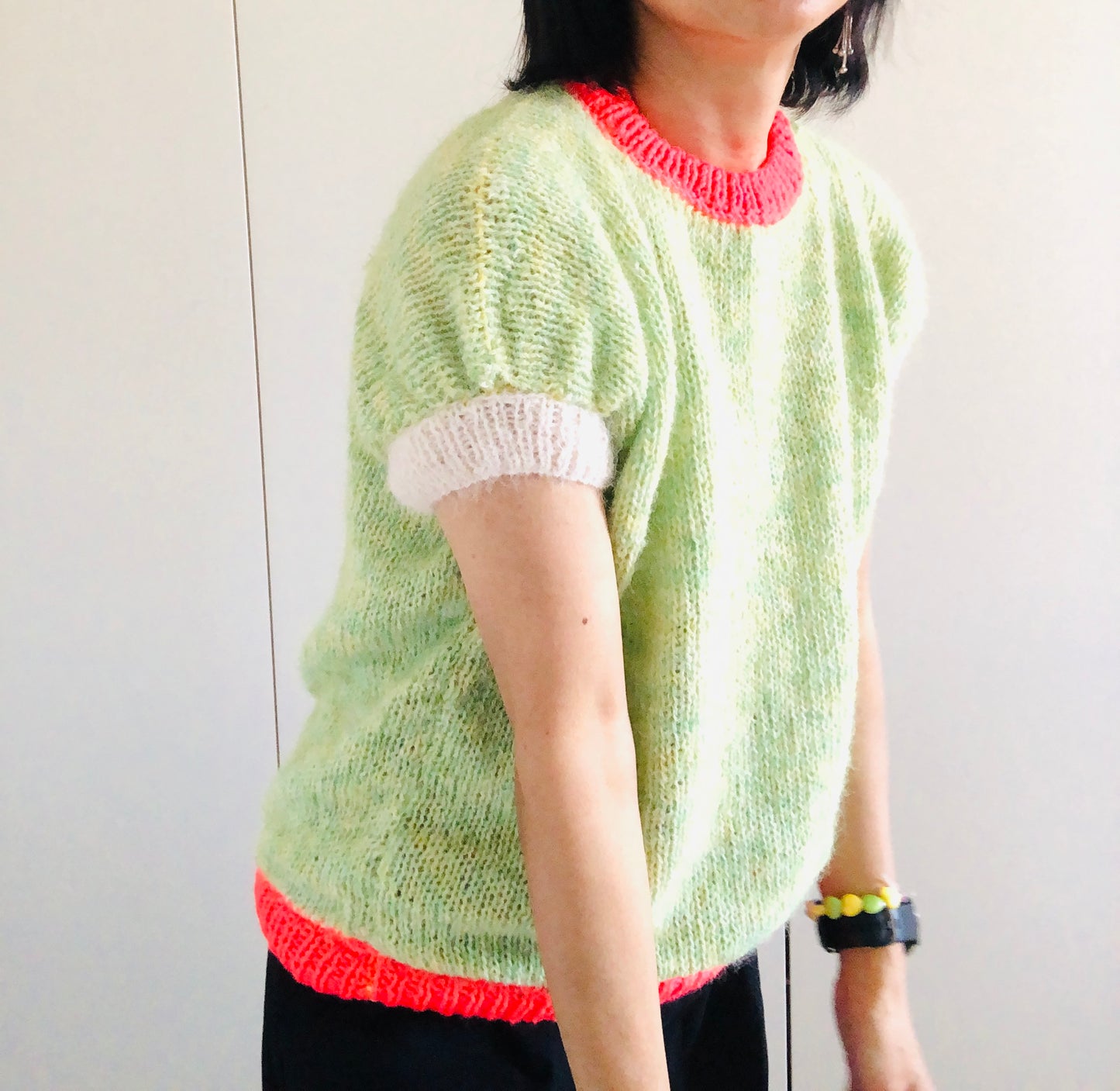 Vest, Sweater, Knitting, Yarn, Wool, Mohair, Slow Fashion, Fancy Yarn, Short Sleeve, One-of-a-kind, 2421