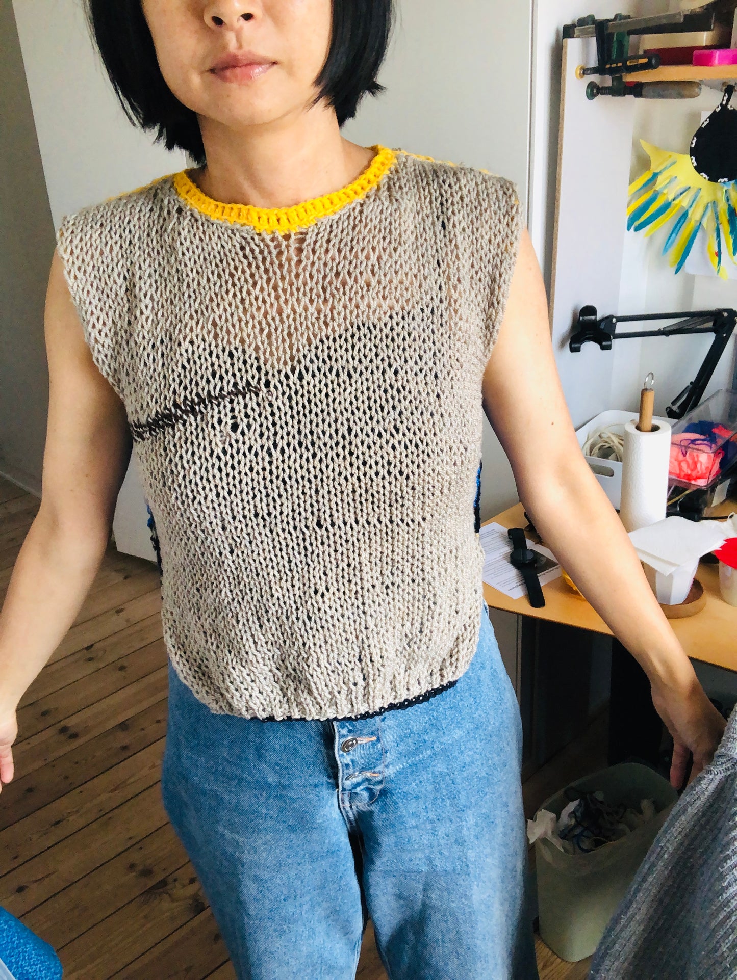 セーター　手編み　スローファッション　ファンシーヤーン　oneofakind  半袖　2515