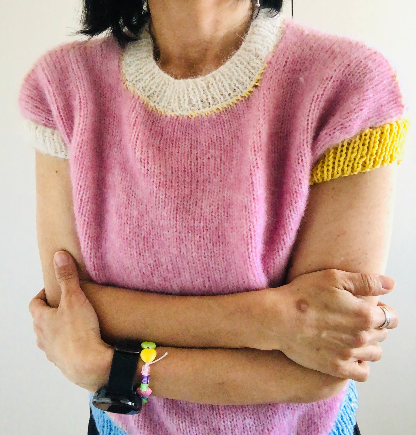 Vest Sweater Knitting Yarn Wool Mohair Slow fashion Fancy yarn Short-sleeved One-of-a-kind 2424