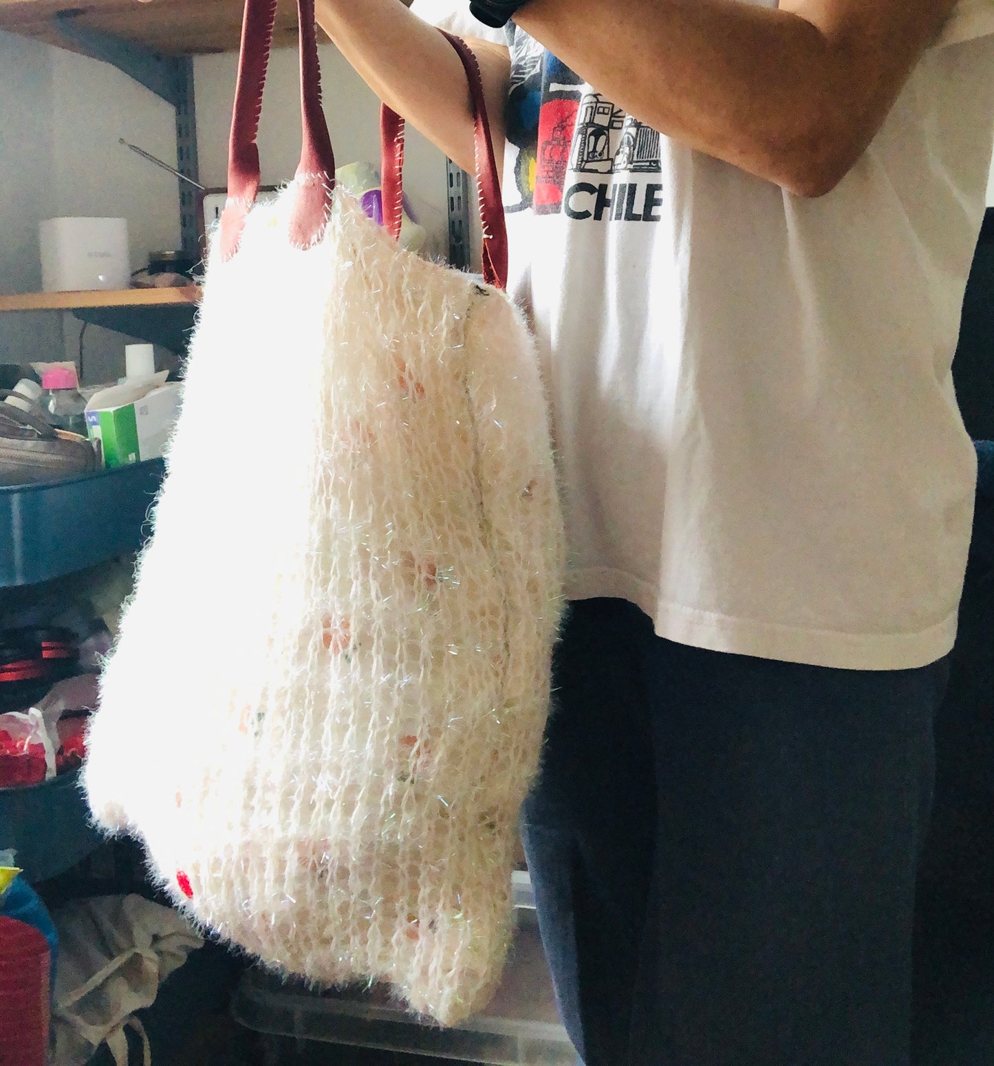 Bag 手縫いのバッグ 布製　編み物　トートバッグ　スローファッション　ハンドメイド　2471