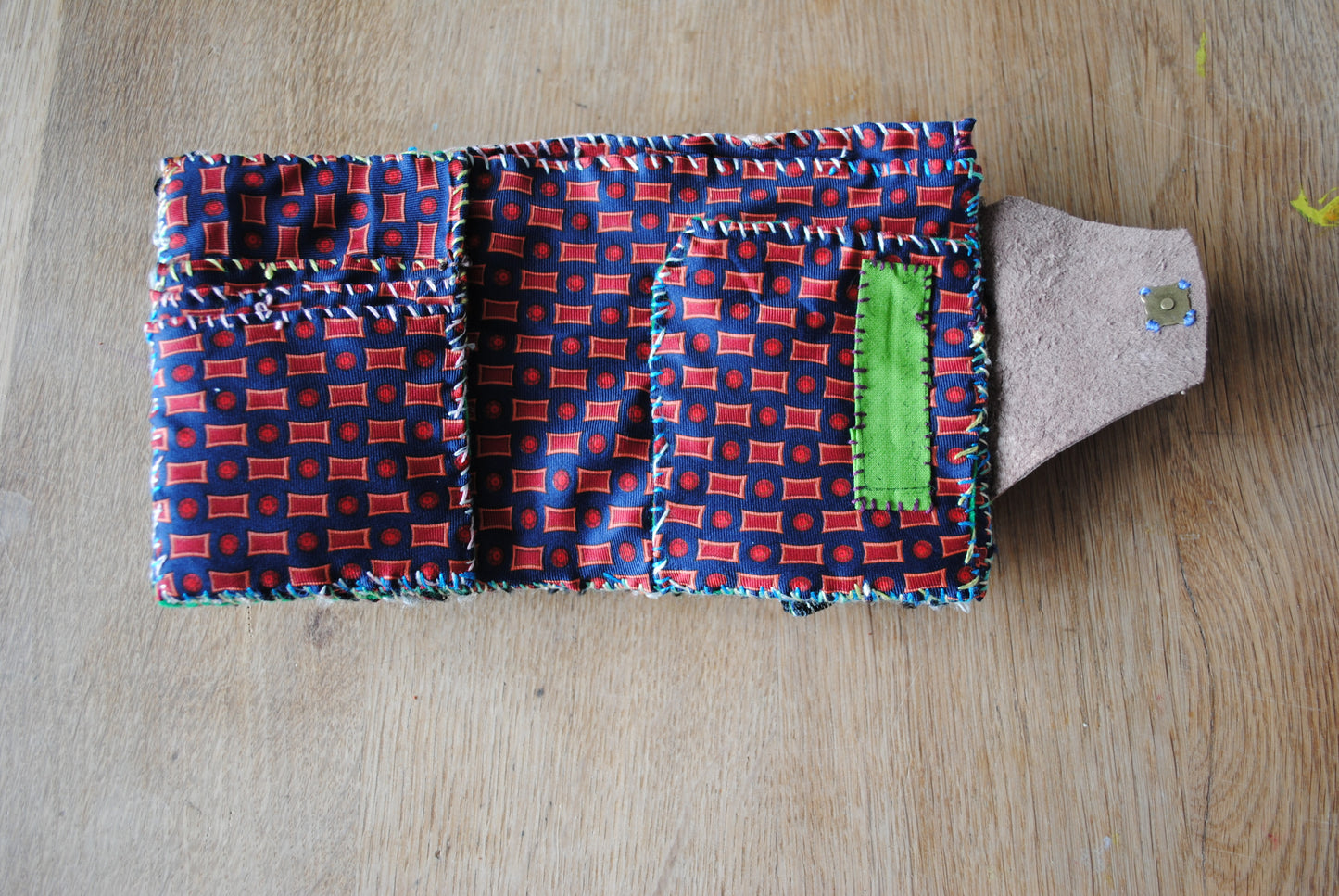 財布　布財布　ハンドメイド　手縫い　刺繍　パッチワーク　二つ折り　1814