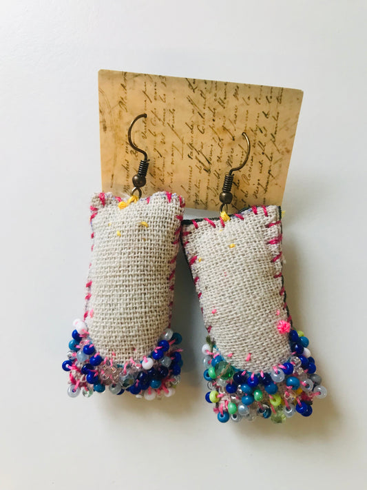accessories hand sewn earrings maybe asymmetrical earrings beads fabric slow fashion handmade 1831