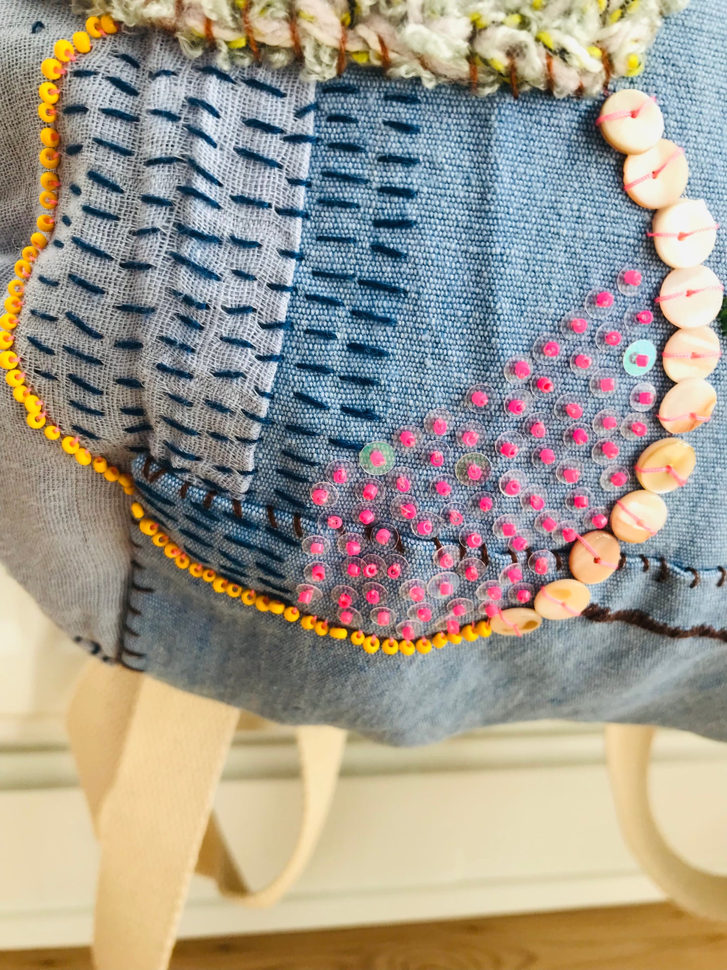 Rucksack Beaded Embroidered Hand Sewn Fabric Canvas 1586