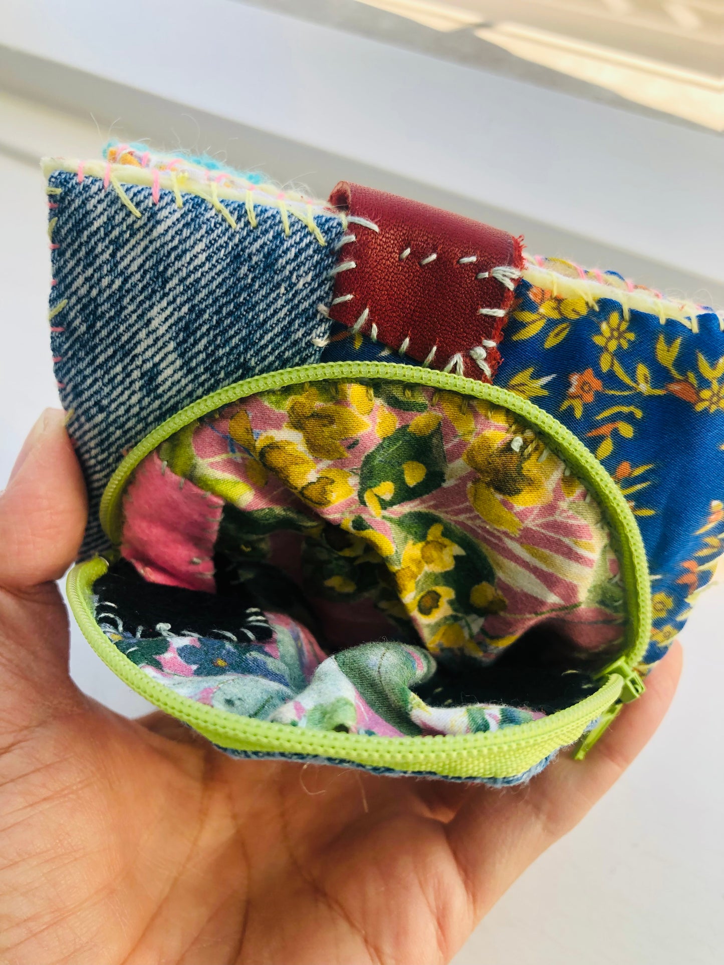Wallet, fabric wallet, handmade, hand-sewn, embroidered, patchwork, bifold, 2442