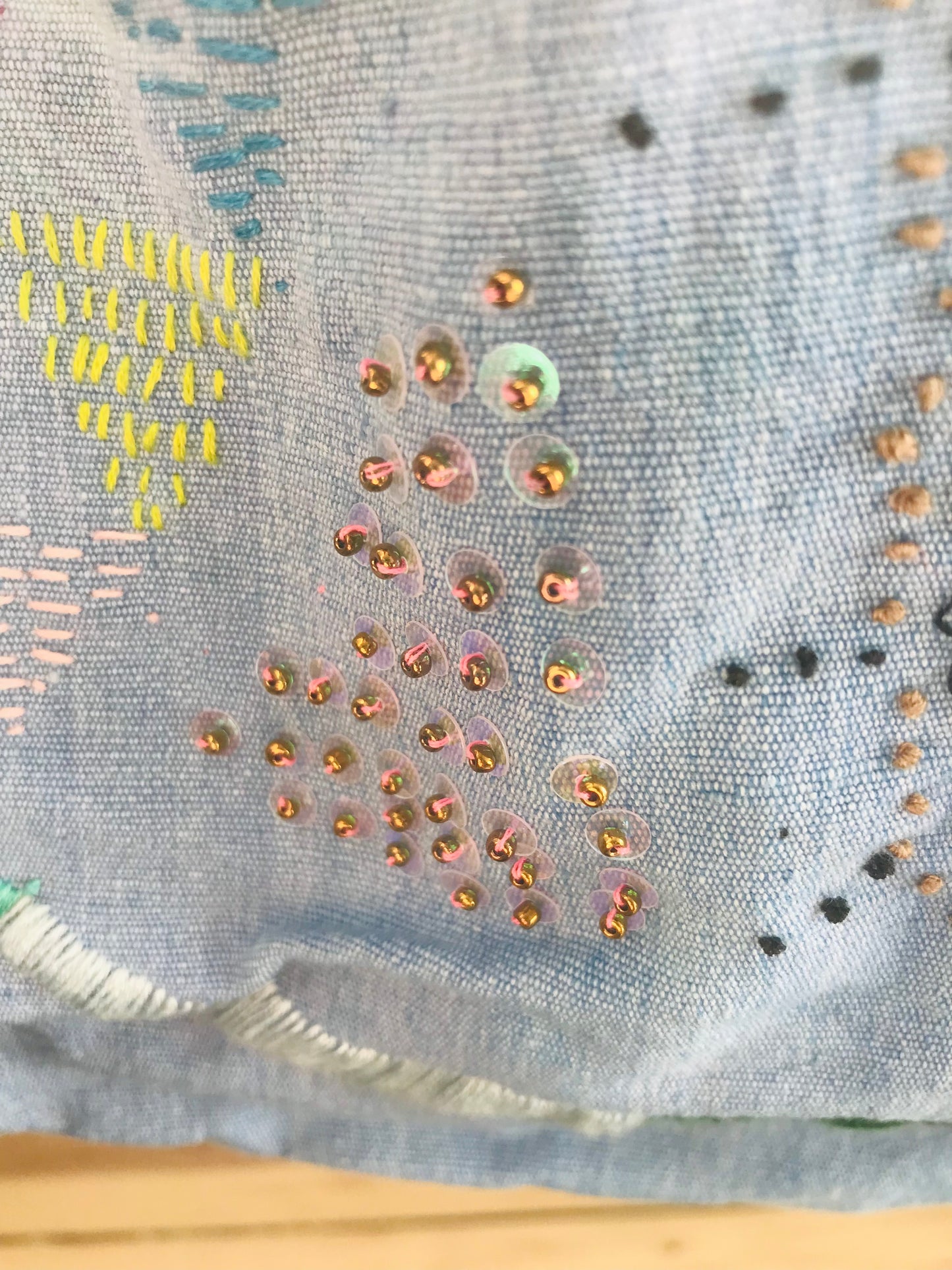 Bag   手縫いのバッグ　  布製　本革持ち手　スローファッション　ハンドメイド　1743