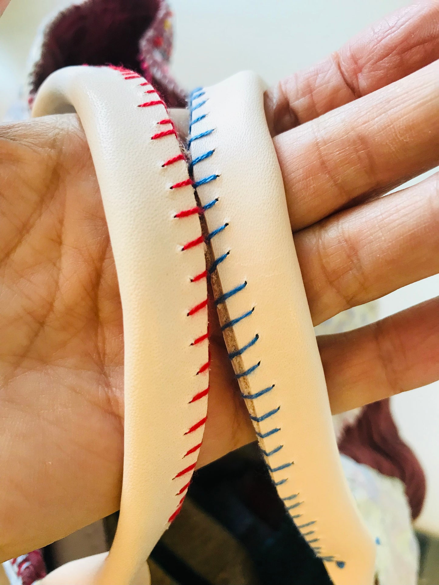 Bag   手縫いのバッグ　  布製　本革持ち手　スローファッション　ハンドメイド　1820