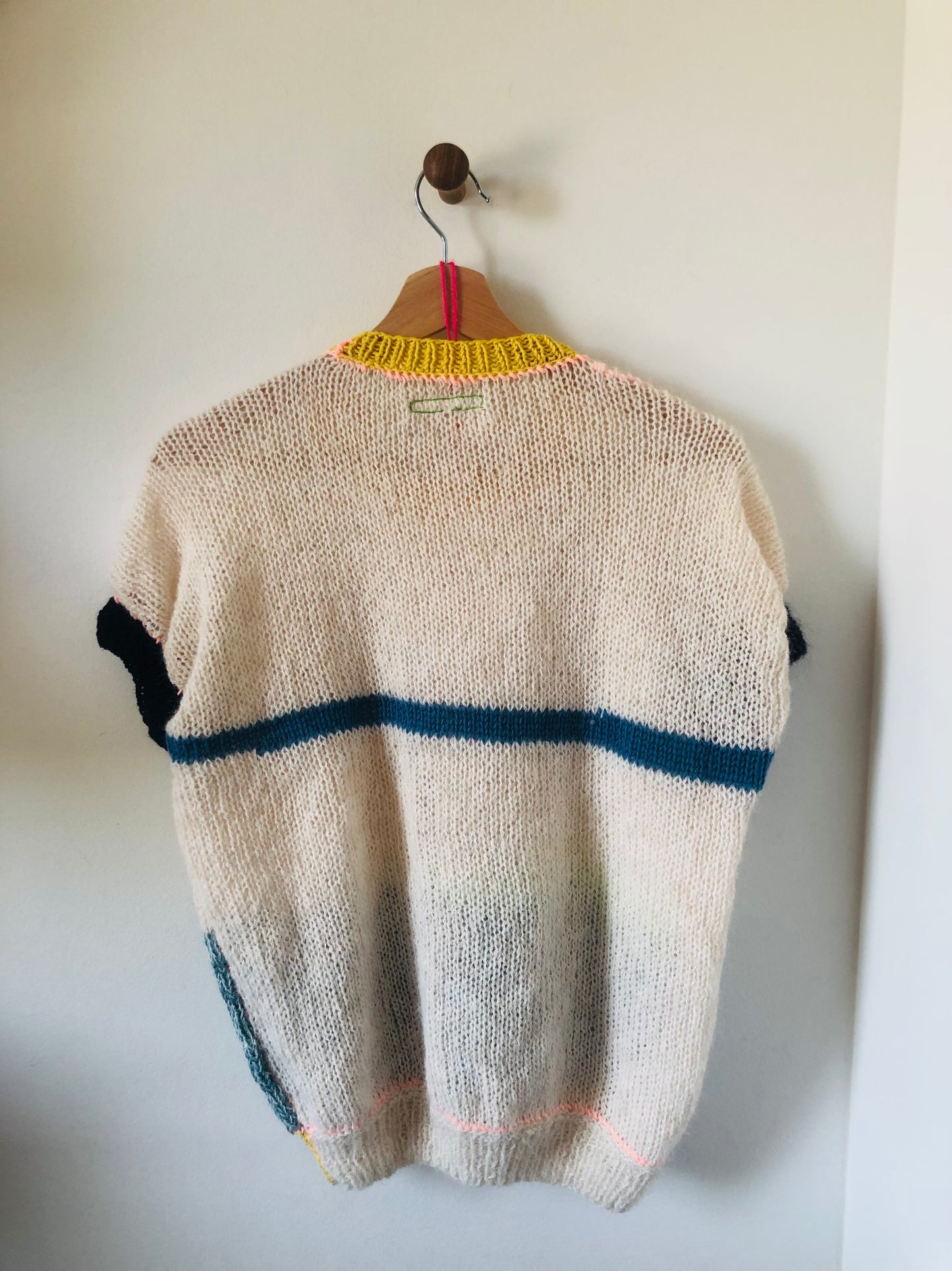 Short-sleeved knit sweater, summer sweater, knitting, yarn, wool, mohair, slow fashion, fancy yarn, short-sleeved, one-of-a-kind, 2446