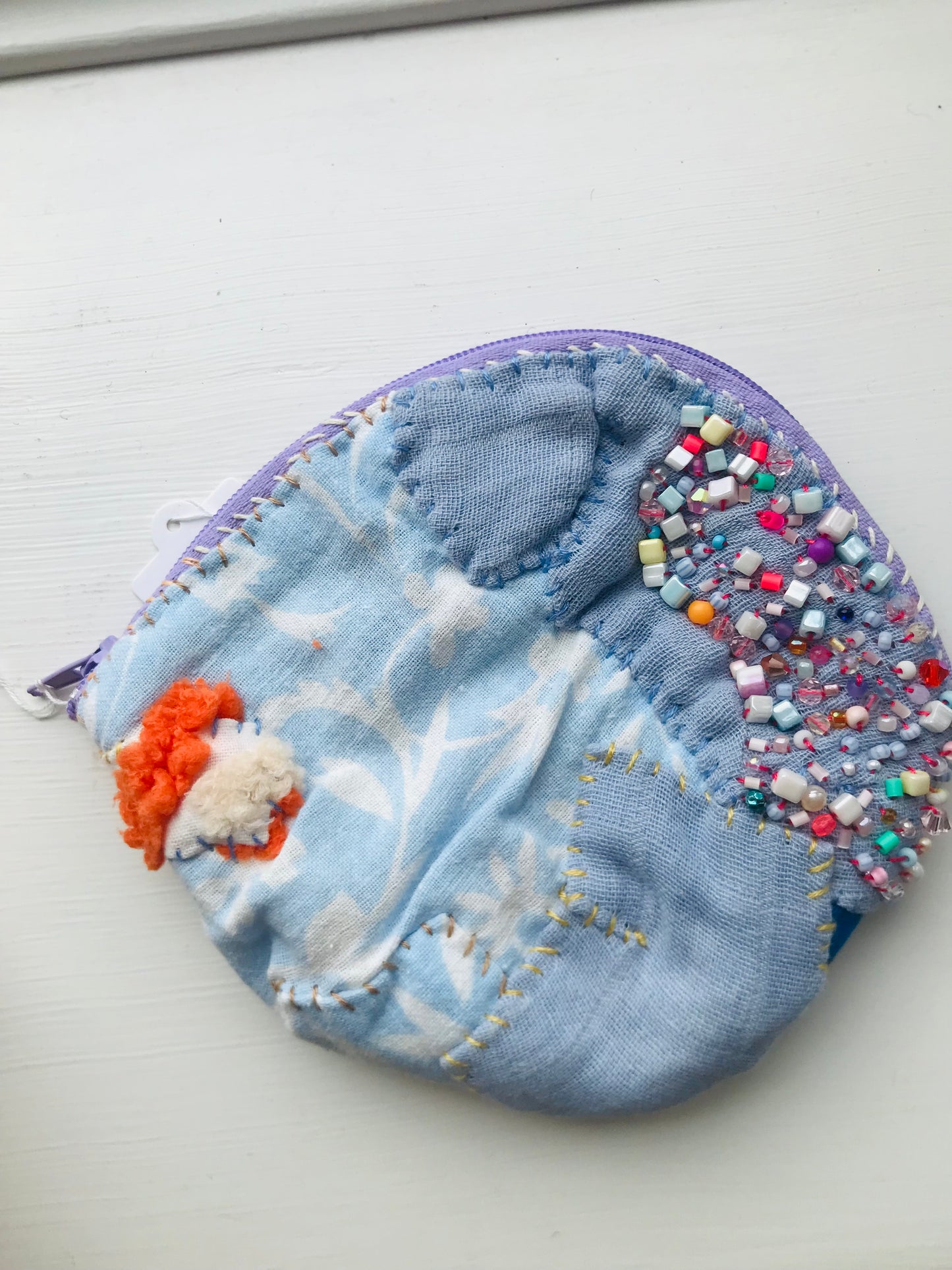 Coin case, beads, hand-sewn, embroidered, cloth, coin purse, handmade 2042