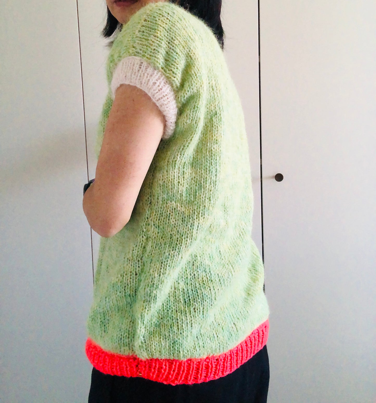 Vest, Sweater, Knitting, Yarn, Wool, Mohair, Slow Fashion, Fancy Yarn, Short Sleeve, One-of-a-kind, 2421