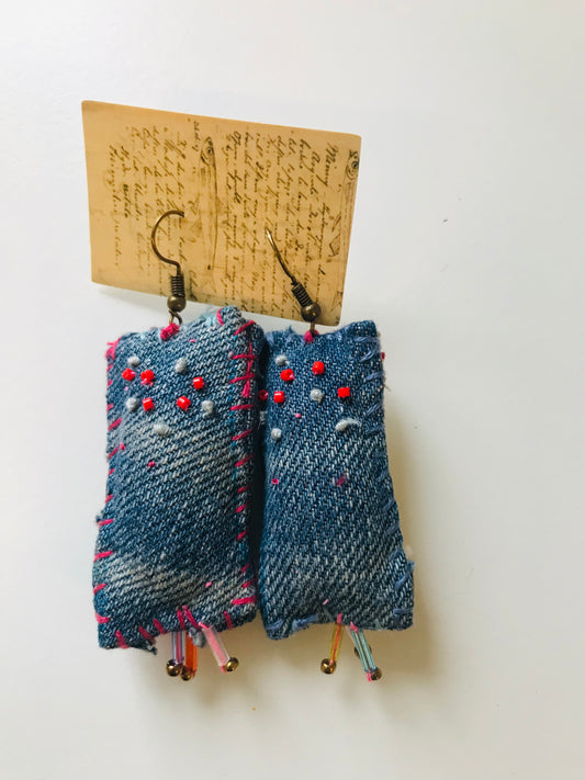 accessories hand sewn earrings possibly asymmetric earrings beads fabric slow fashion handmade 1828