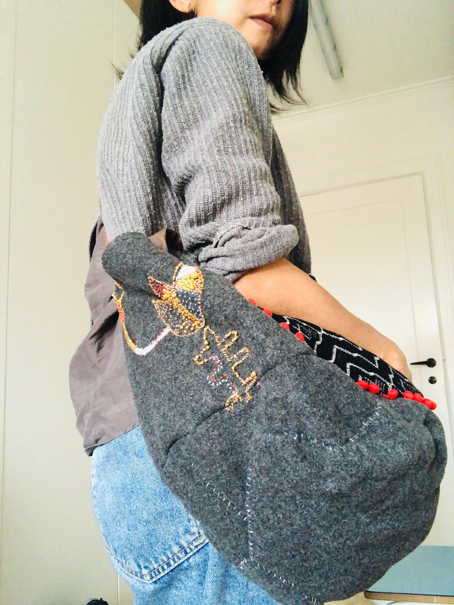 Bag 手縫いのバッグ 布製　トートバッグ　スローファッション　ハンドメイド　2500