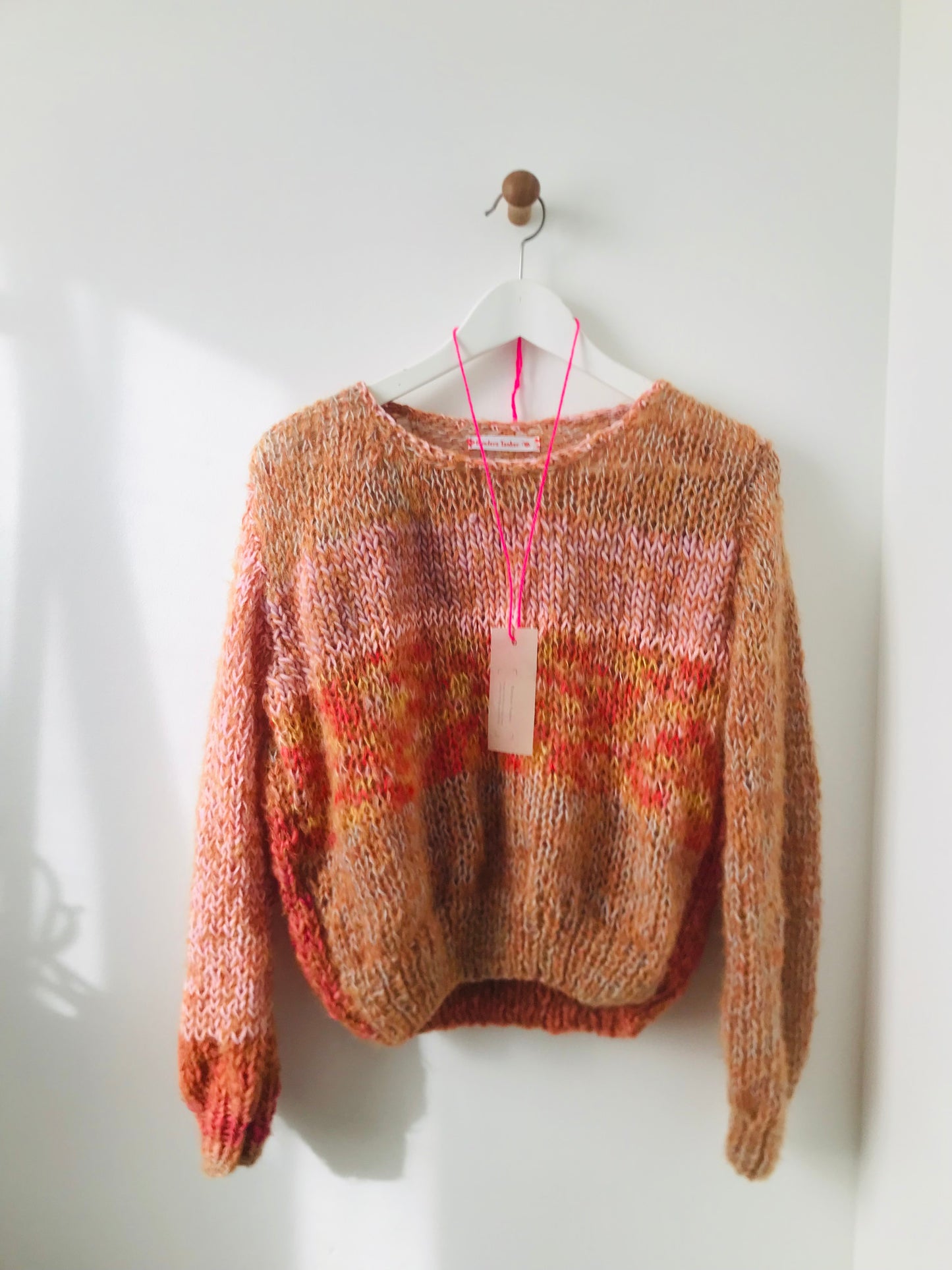 Håndstrikket sweater, slow fashion, fancy garn, unik, kort længde, mohair, 2097