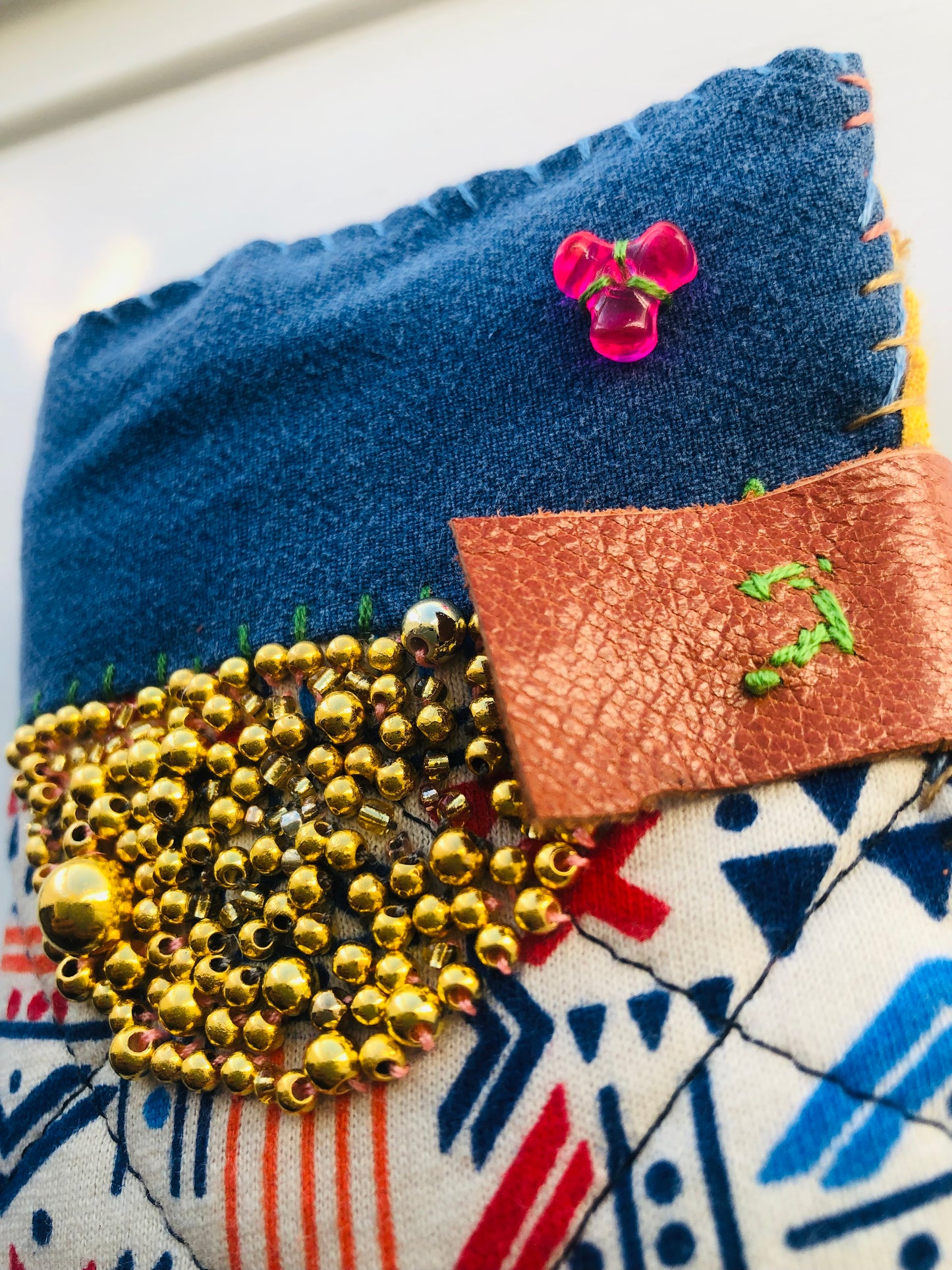 Wallet, fabric wallet, handmade, hand-sewn, embroidered, patchwork, bifold, 2441