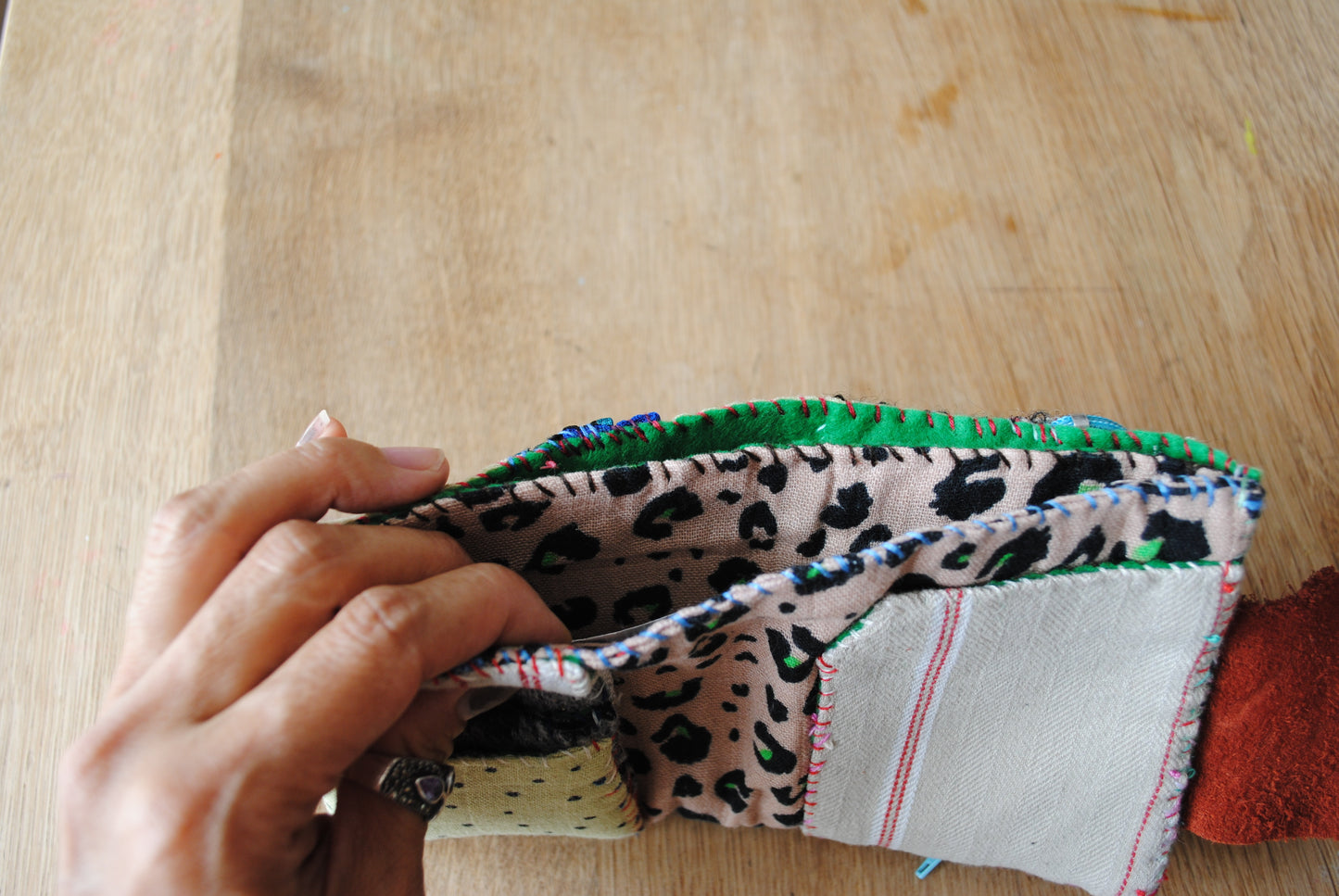 Wallet Cloth Wallet Handmade Hand Sewn Embroidered Patchwork Bifold 1650