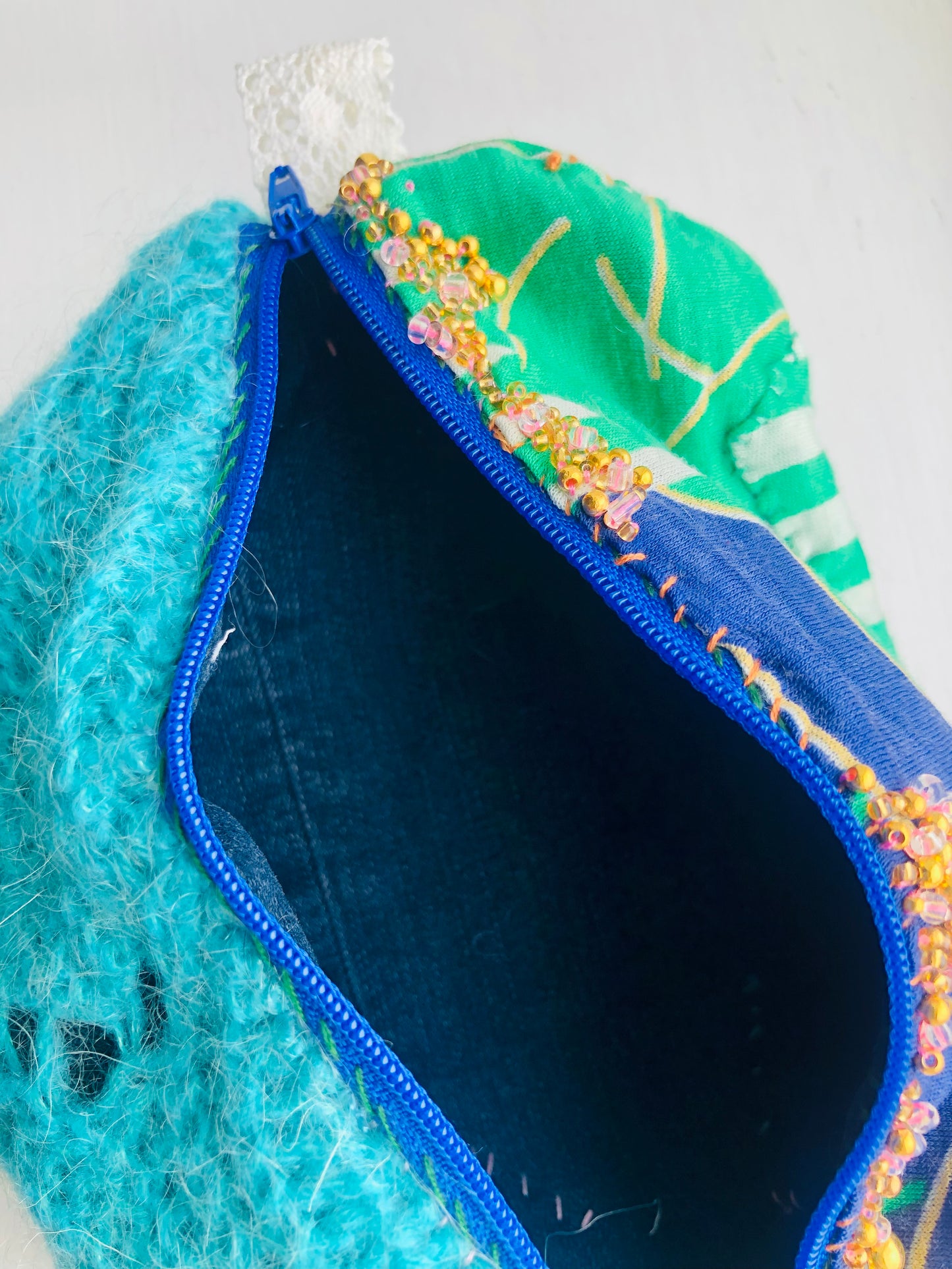 Pouch, hand-sewn, fabric, pen case,小物入れ, handmade, bead embroidery, 2468