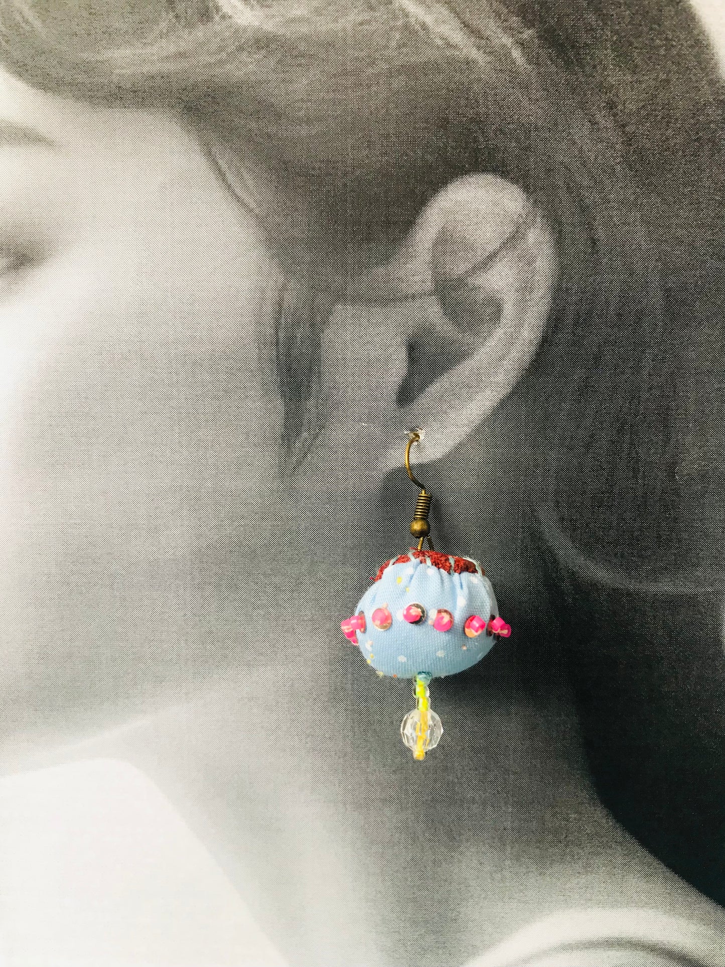 accessories hand sewn earrings possibly asymmetric earrings beads fabric slow fashion handmade 1836