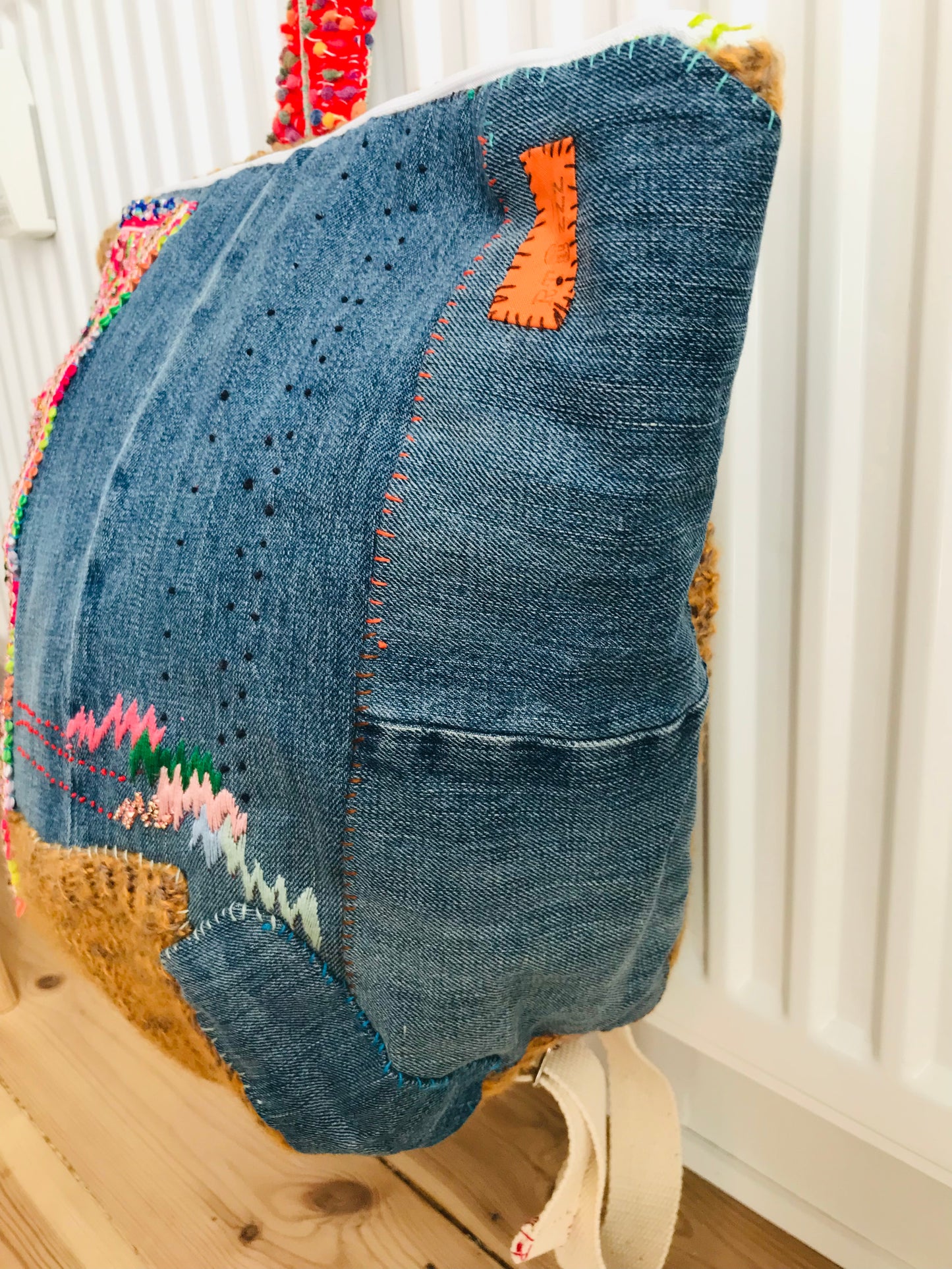 Rucksack Beaded Embroidered Hand Sewn Fabric Canvas 1586