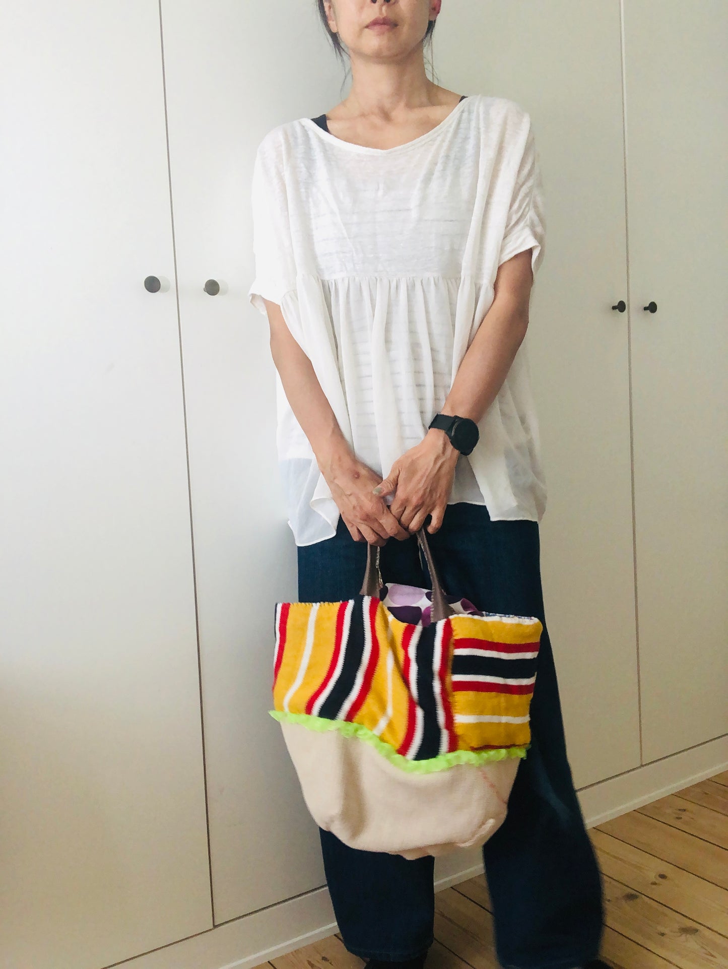 Bag 手縫いのバッグ 布製　トートバッグ　スローファッション　ハンドメイド　2503
