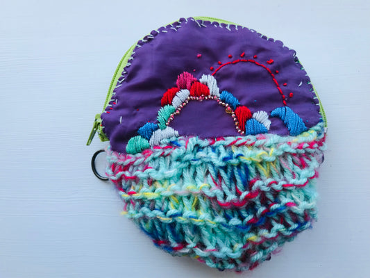 Coin case C1574 beads hand-stitched embroidery cloth coin purse handmade