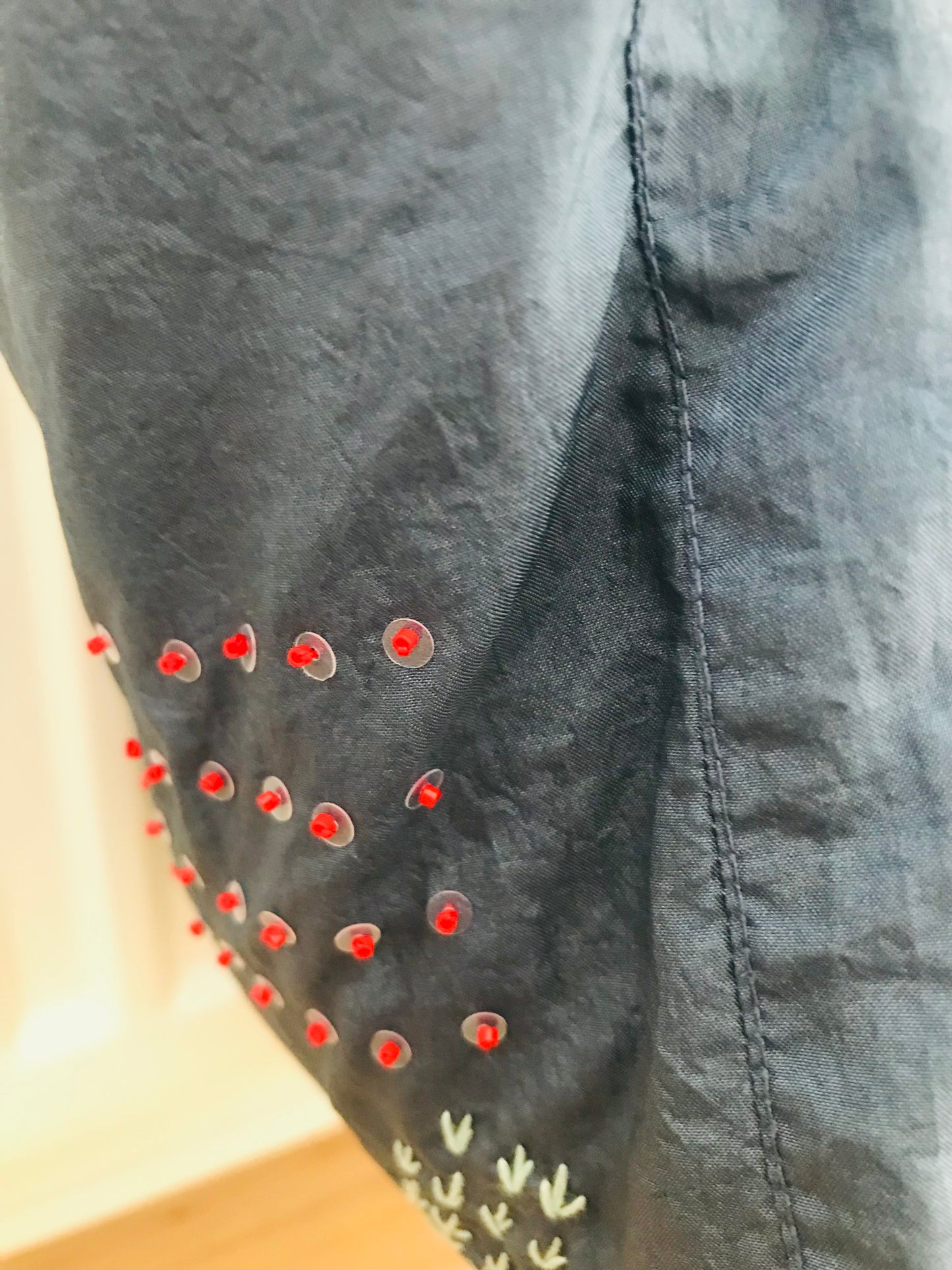Bag   手縫いのバッグ　  布製　本革持ち手　スローファッション　ハンドメイド　1735