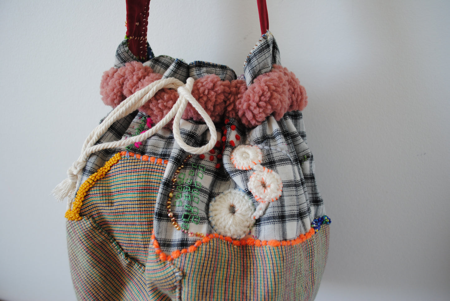 Bag Drawstring Bag Drawstring Bag Hand-sewn Bag Fabric Slow Fashion Handmade 2004 