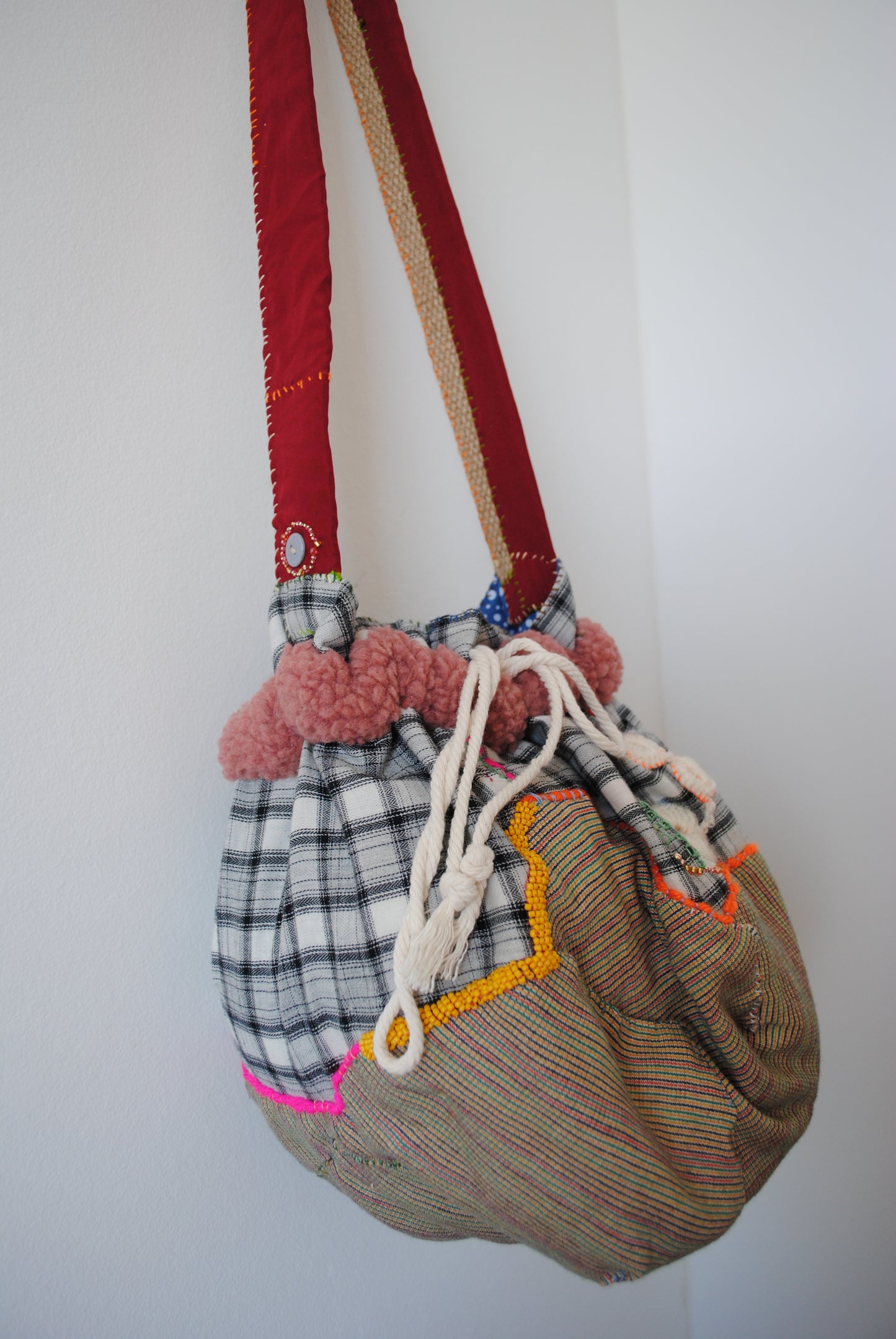 Bag Drawstring Bag Drawstring Bag Hand-sewn Bag Fabric Slow Fashion Handmade 2004 