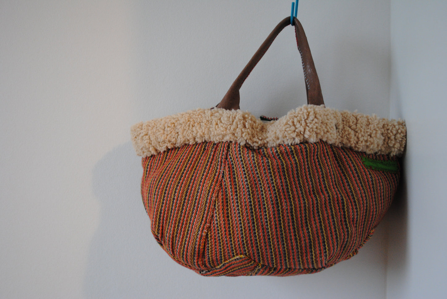 Bag Hand Sewn Bag Fabric Genuine Leather Handle Slow Fashion Handmade 1863 