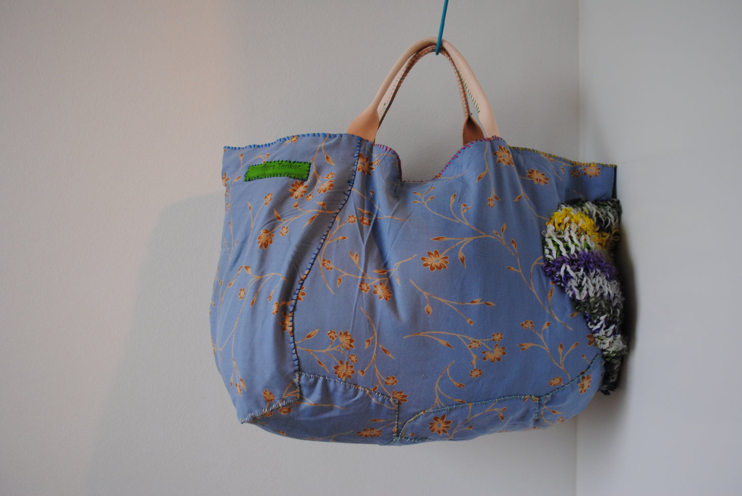 Bag Hand Sewn Bag Fabric Genuine Leather Handle Slow Fashion Handmade 1866 