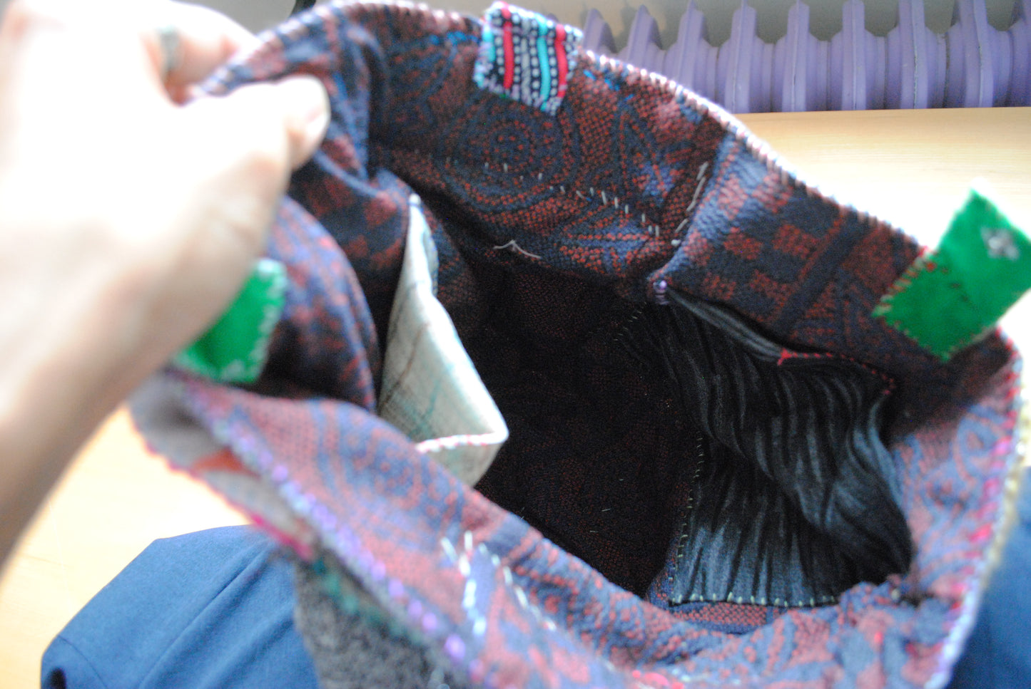 Bag   手縫いのバッグ　  布製　本革持ち手　スローファッション　ハンドメイド　1868