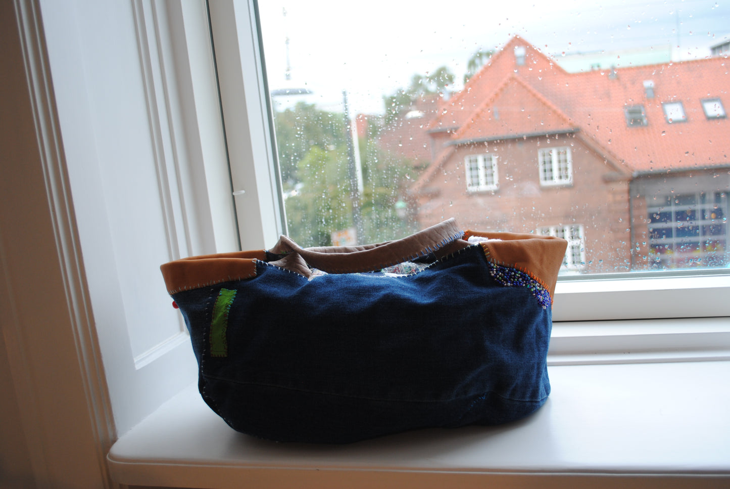 Bag Hand Sewn Bag Fabric Genuine Leather Handle Slow Fashion Handmade 1862 