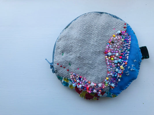 Coin case C1574 beads hand-stitched embroidery cloth coin purse handmade