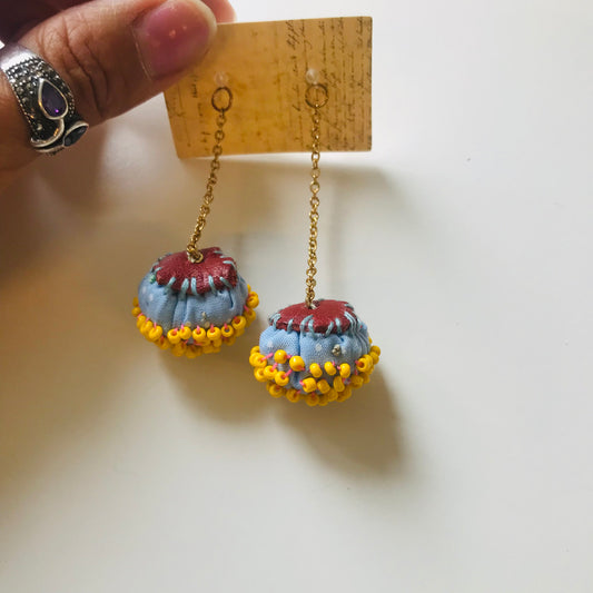 accessories hand sewn earrings possibly asymmetric earrings beads fabric slow fashion handmade 1839