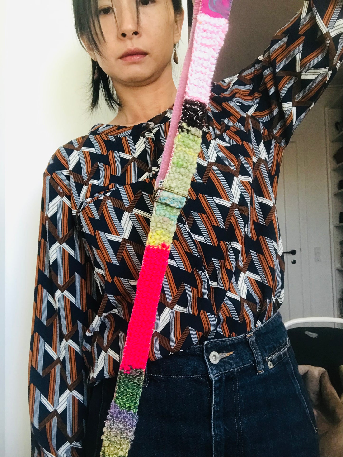 strap  手編みのストラップ　　ウール　布製　毛糸　肩掛けストラップ　スローファッション　ハンドメイド　1901