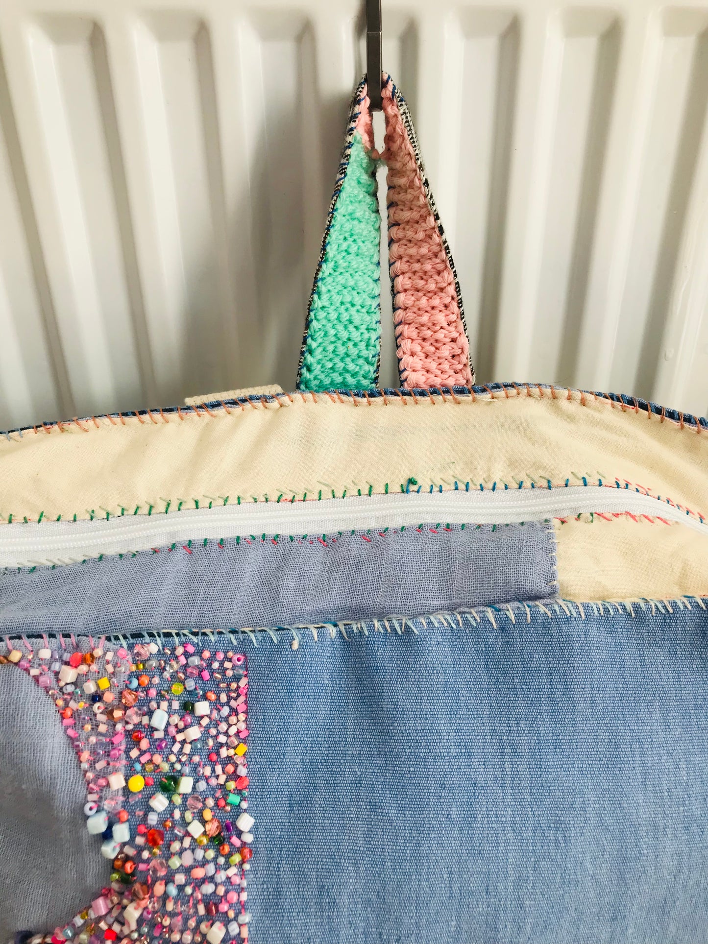 Rucksack Beaded Embroidered Hand Sewn Fabric Canvas 1586