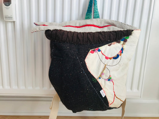 Rucksack Beaded Embroidered Hand Sewn Fabric Canvas 1586