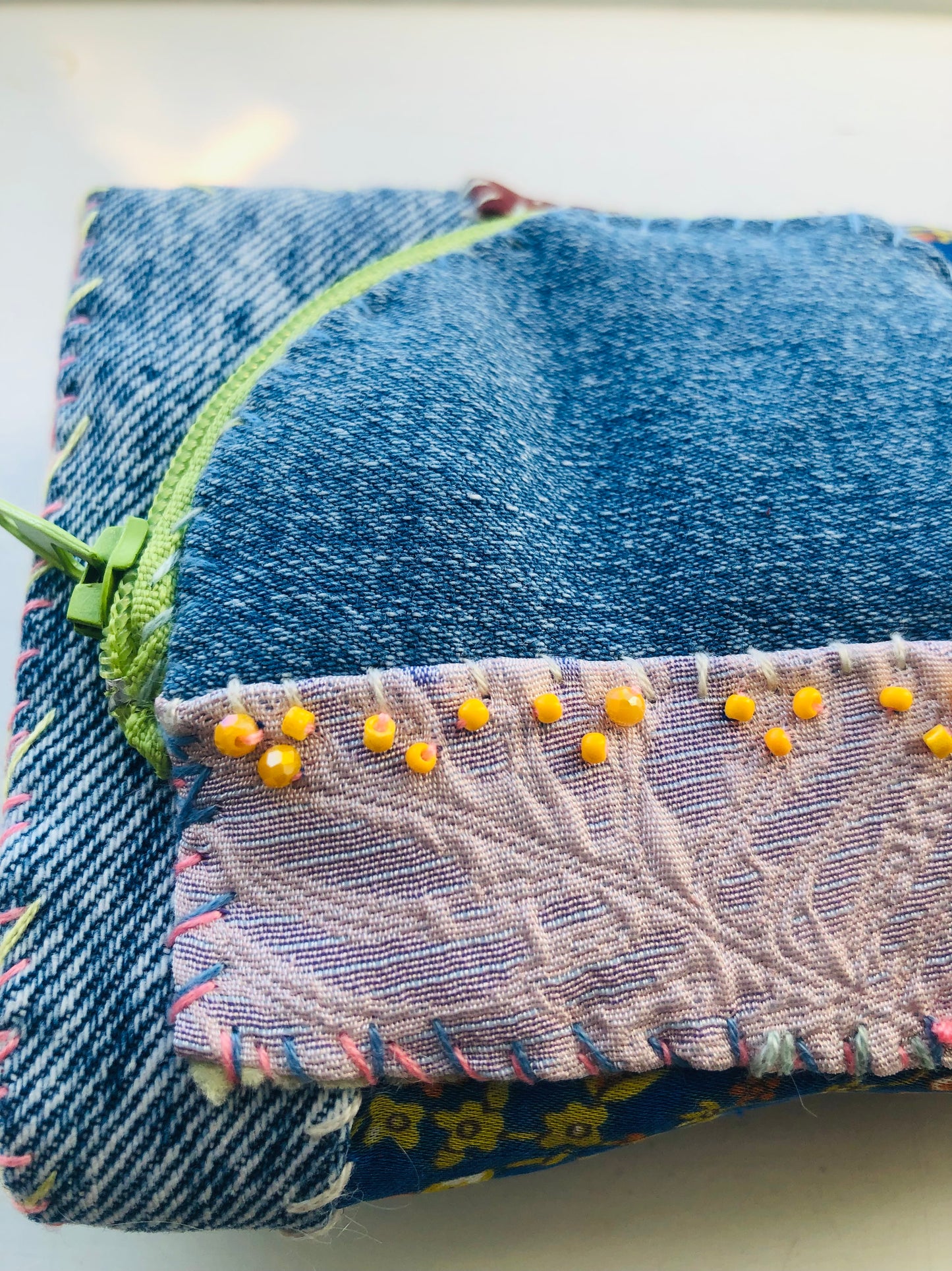 Wallet, fabric wallet, handmade, hand-sewn, embroidered, patchwork, bifold, 2442