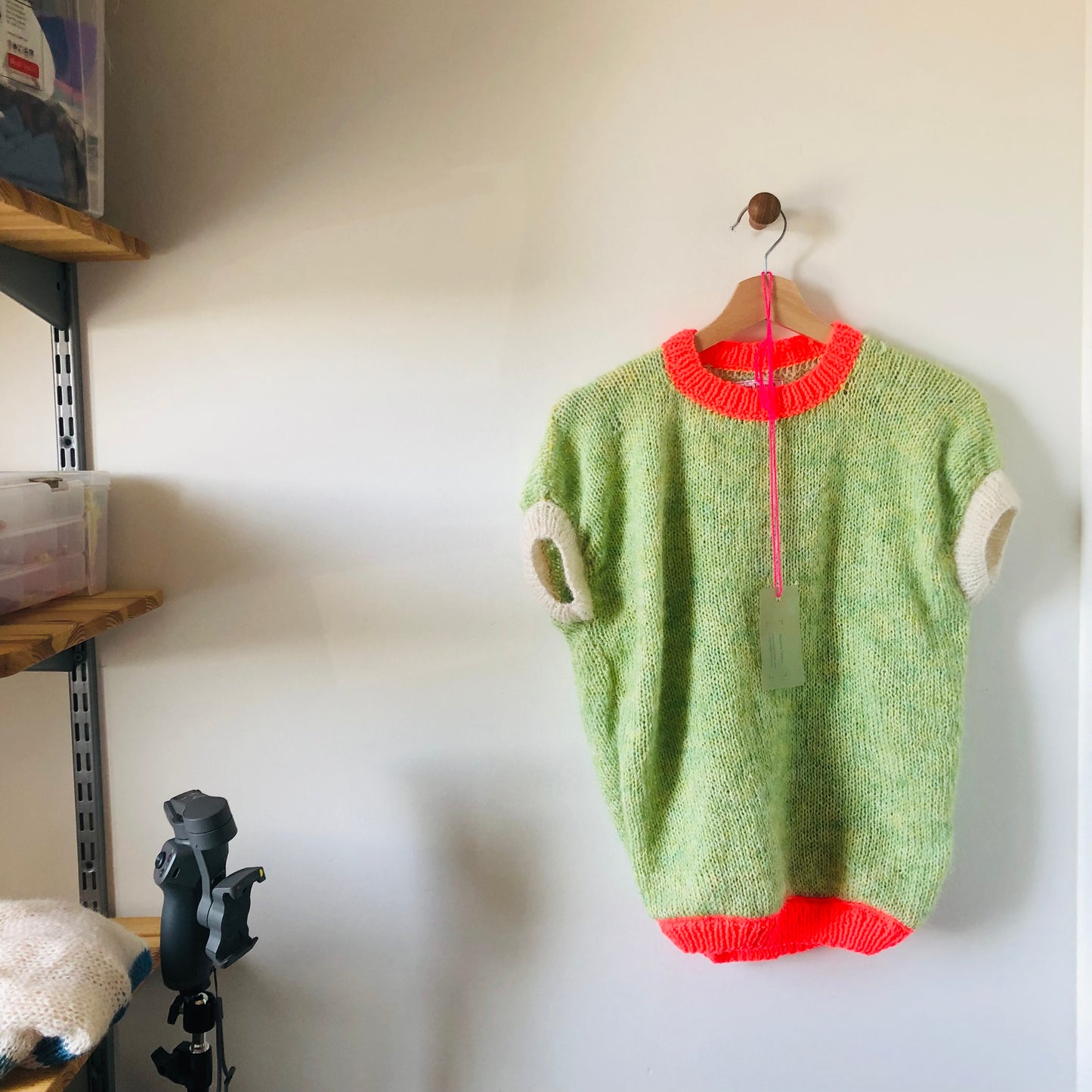 Vest, Sweater, Knitting, Yarn, Wool, Mohair, Slow Fashion, Fancy Yarn, Short Sleeve, One-of-a-kind, 2421
