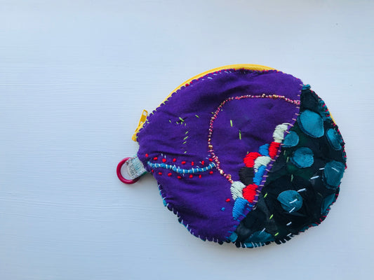 Coin case C1574 beads hand-stitched embroidery cloth coin purse handmade