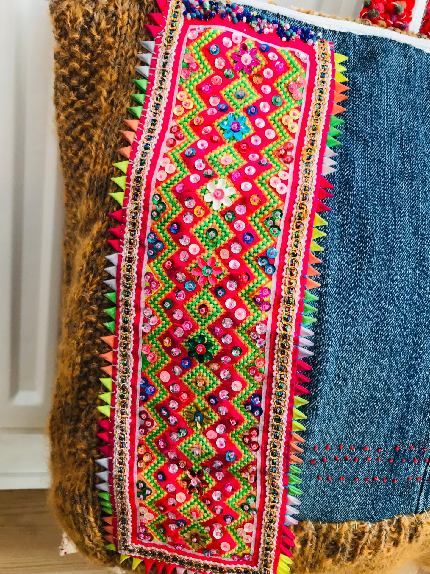 Rucksack Beaded Embroidered Hand Sewn Fabric Canvas 1586
