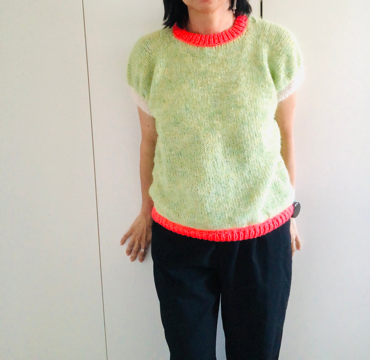 Vest, Sweater, Knitting, Yarn, Wool, Mohair, Slow Fashion, Fancy Yarn, Short Sleeve, One-of-a-kind, 2421